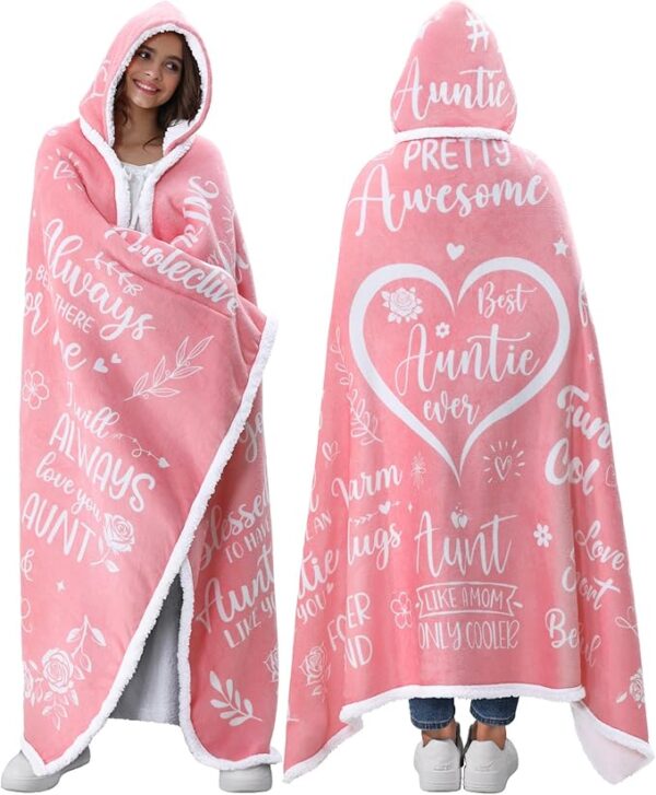 Aunt Gifts from Niece Nephew, Aunt Mothers Day Gifts Aunt Sherpa Fleece Wearable Blanket Hoodie for Women Cozy